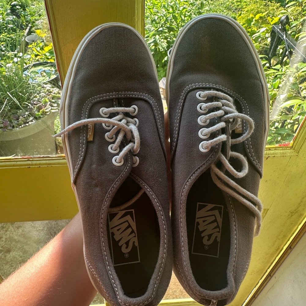 Brown Vans with thick Cream Laces